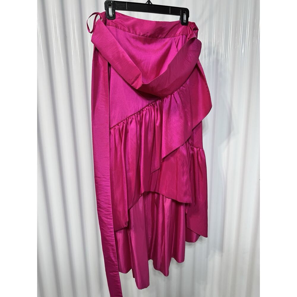 Eliza J Faux Wrap Ruffle Detail Asymmetrical High Low Skirt Barbie Pink Size 8